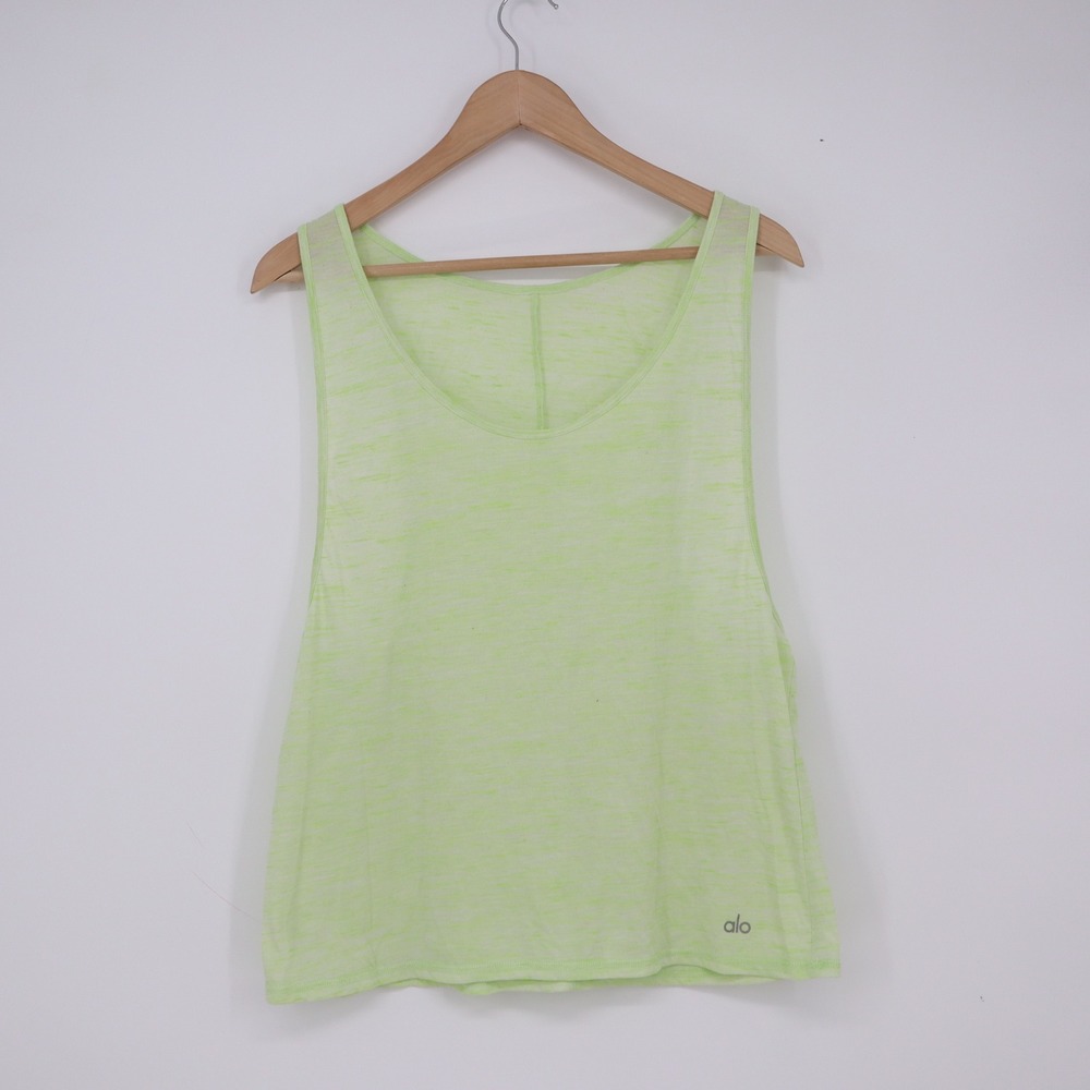 Alo Tank Top Womens M Space Dye Lime Green Deep Armhole Muscle Excellent